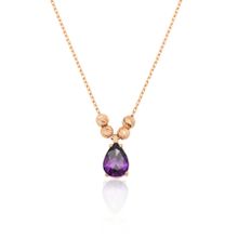Papatya Silver UVPS100117 Ametist Damla Kenarları Çift Dorica Toplu Rose Altın Kaplama 925 Ayar Gümüş Kolye