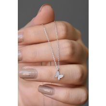 Papatya Silver UVPS100952 Rodyum Kaplama Beyaz Taşlı Minimal Kelebek 925 Ayar Gümüş Kolye