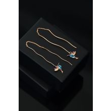 Papatya Silver UVPS301067 925 Ayar Rose Kaplama Zincirli Telli Taşlı Sallantılı Kuş Gümüş Küpe