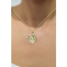 Papatya Silver UVPTS100209 925 Ayar Gold Kaplama Doğum Taşlı Kristal Kesim Plaka Terazi Libra Burç Gümüş Kolye