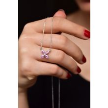 Papatya Silver UVPTS100356 925 Ayar Rodyum Kaplama Pembe Zirkon Taşlı Plumeria Gümüş Kolye