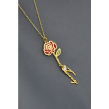Papatya Silver UVPTS100546 925 Ayar Gold Kaplama Özel Tasarım Kalp Doğum Taşlı Mineli Haziran Ayı Çiçeği İsim Gümüş Kolye