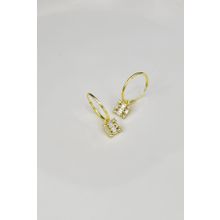 Papatya Silver UVPTS300136 925 Ayar Gold Kaplama Baget Taşlı Kare Halka Gümüş Küpe
