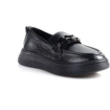 Papuçcity 02675 Siyah Rugan Ortopedik Kadın Loafer Günlük Ayakkabı