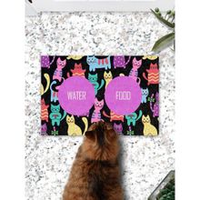 PatiPeti 45 x 70 cm Renkli Kediler Kedi Köpek Mama Paspası ve Beslenme Altlığı