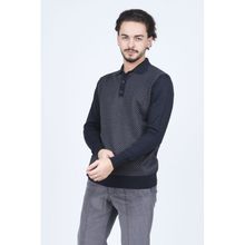 Pave 4533224 Lacivert Desenli Polo Yaka Triko Yün Erkek Kazak