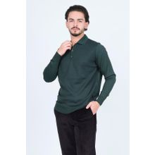 Pave 4533224 Yeşil Desenli Polo Yaka Triko Yün Erkek Kazak