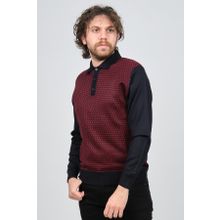 Pave 4537124 Bordo Polo Yaka Desenli Yün Erkek Kazak
