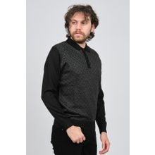 Pave 4537134 Siyah Polo Yaka Desenli Yün Erkek Kazak