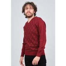 Pave 4539072 Bordo V Yaka Desenli Yün Erkek Kazak
