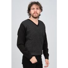 Pave 4539082 Siyah V Yaka Desenli Yün Erkek Kazak