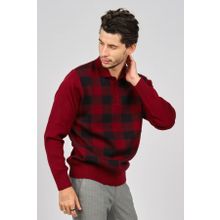 Pave 4539134 Bordo Kare Desenli Yünlü Erkek Kazak