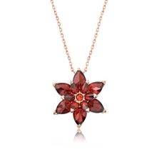 Peanelife 925 Ayar Rose Kırmızı Lotus Çiçeği Unisex Gümüş Kolye