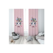 Pelangi Pembe Prenses Desenli Dijital Baskı Yıkanabilir Bebek Çocuk Odası Fon Perdesi, koyu pembe-mavi 70 x 270