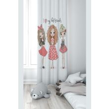 Pelangi Üç Genç Kız Desenli Dijital Baskı Yıkanabilir Bebek Çocuk Odası Fon Perdesi, beyaz 70 x 200