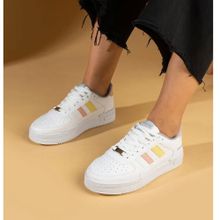 Pembe Potin 001-1005-24 Beyaz Pudra Sarı Kadın Sneaker Ayakkabı