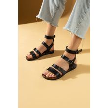 Pembe Potin 51-850-24 Siyah Kadın Sandalet