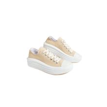 Pembe Potin 57-101-23 Bağcıklı Kalın Taban Keten Bej Kadın Sneaker Ayakkabı