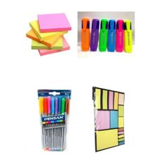 Pensan 13 Parça Renkli Tükenmez Kalem + Post-It + Fosforlu Kalem + A4 Post-It Seti Kırtasiye Seti