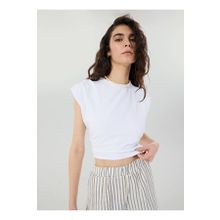 People By Fabrika SPBF4SL-TST5577 Beyaz Bisiklet Yaka Düz Kadın T-shirt