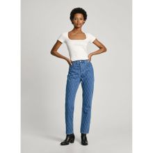 Pepe Jeans Kadın Yüksek Bel Straight Desenli Denim Pantolon, Mavi, 25 Beden