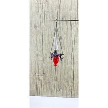 Perforje Metal Cam Gaz Lambası Kandil, Kırmızı Antik Asma Tavan Aydınlatması, Otantik Eskitme Tasarım, 45x17 cm