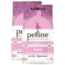 Petline Junior Kitten Düşük Tahıllı Tavuklu Omega 3&6 Katkısı 2x1.5 kg Yavru Kuru Kedi Maması