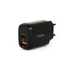 Philips 38w Dlp4326 Usb A 18w Type-C 20w Çift Çıkışlı Başlık Siyah Hızlı Şarj Aleti