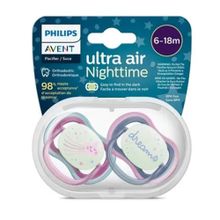 Philips Avent Ultra Air Nighttime 6-18 Ay 2'li Mavi ve Pembe Desenli Gece Emziği