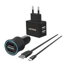 Philips DLP2553EM Siyah Micro USB 2'li Seyahat ve Araç Şarjı