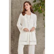 Pierre Cardin 2800 Kadın Ekru Dantelli Penye 3'lü Sabahlıklı Pijama Takım