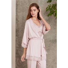 Pierre Cardin 2810 Pudra Dantelli Penye Kadın Sabahlıklı Pijama Takımı