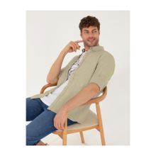 Pierre Cardin 50265119-VR027 Haki Desenli Erkek Gömlek