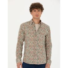 Pierre Cardin 50274113-VR027 Haki Desenli Erkek Gömlek