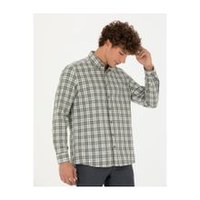 Pierre Cardin 50274599-VR027 Haki Desenli Erkek Gömlek