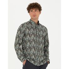 Pierre Cardin 50275924-VR027 Haki Desenli Erkek Gömlek