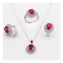 Pigado 925 Ayar Gümüş Kırmızı Oval Zirkon Taşlı Set