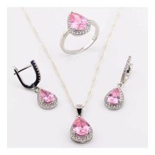 Pigado 925 Ayar Gümüş Pembe Zirkon Taşlı Damla Model Bayan Set