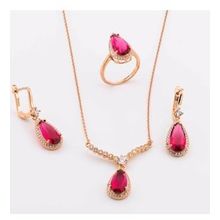 Pigado 925 Ayar Gümüş Pembe Zirkon Taşlı Damla Model Set