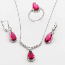 Pigado 925 Ayar Gümüş Pembe Zirkon Taşlı Damla Set