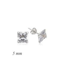 Pilelistore 925 Ayar Gümüş Kare Tek Taş Zirkon Küpe - 5 mm