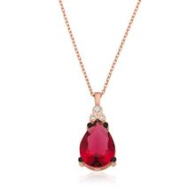 pilelistore 925 Ayar Gümüş Kırmızı Topaz Damla Kolye