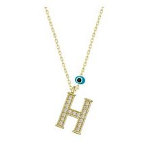 pilelistore 925 Ayar Gümüş Nazar Gold H Harfi Kadın Gümüş Kolye