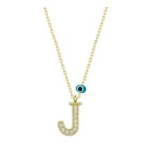 pilelistore 925 Ayar Gümüş Nazar Gold J Harfi Kadın Gümüş Kolye