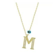 pilelistore 925 Ayar Gümüş Nazar Gold M Harfi Kadın Gümüş Kolye