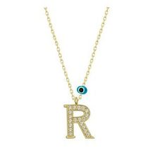 pilelistore 925 Ayar Gümüş Nazar Gold R Harfi Kadın Gümüş Kolye