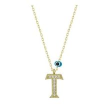 pilelistore 925 Ayar Gümüş Nazar Gold T Harfi Kadın Gümüş Kolye