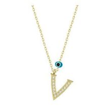 pilelistore 925 Ayar Gümüş Nazar Gold V Harfi Kadın Gümüş Kolye