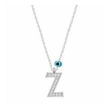 pilelistore 925 Ayar Gümüş Nazar Rodyum Z Harfi Kadın Gümüş Kolye