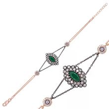 Pilelistore 925 Ayar Gümüş Rose Mat Yeşil Taşlı Otantik Bileklik